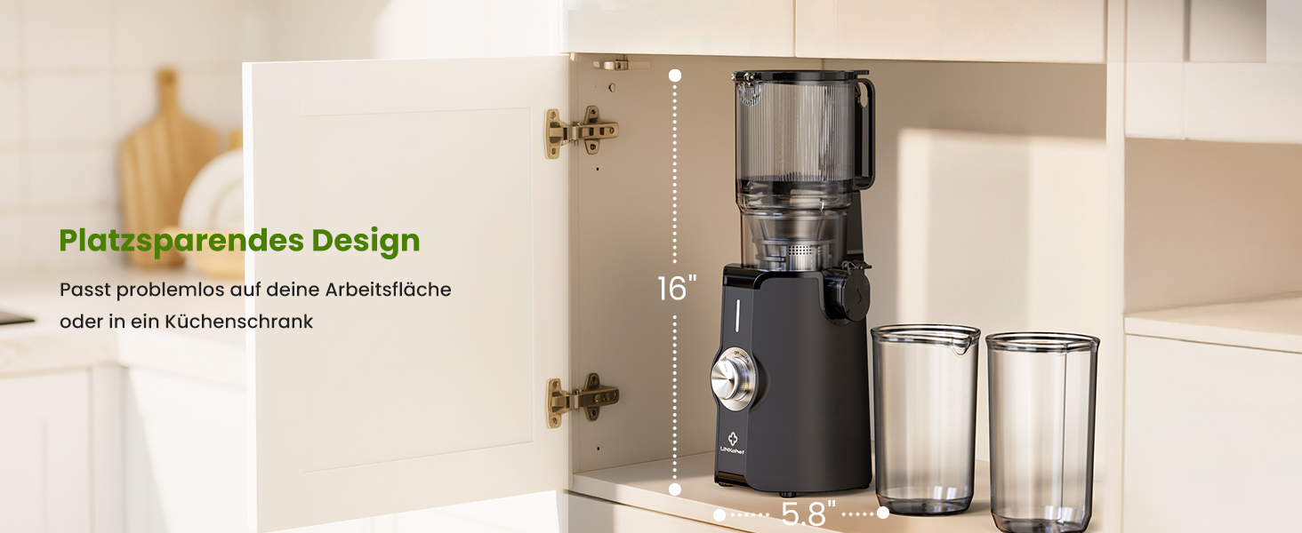 LINKChef Slow Juicer: Холодне віджимання овочів та фруктів, 115 мм, чорний, BPA Free