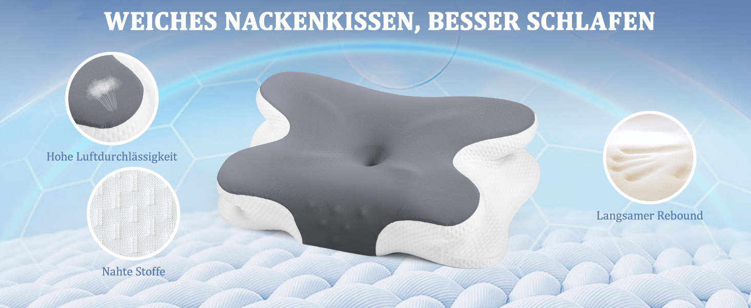 Ортопедична подушка для шиї з Memory Foam - для сну на боці, спині та животі. З покриттям з льонової тканини (темно-сірий)