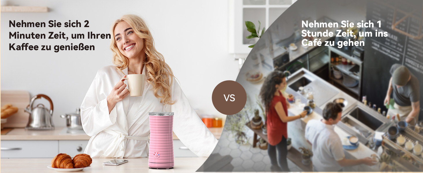 Morpilot Електричний спінювач молока 4-в-1, для лате, капучино, макіато (рожевий)