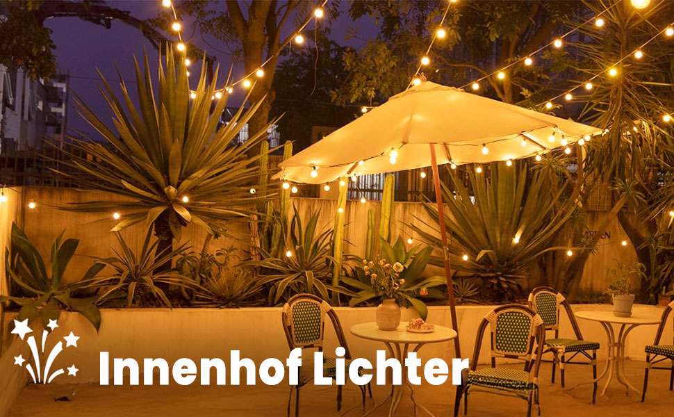 LED гірлянда на 15 метрів, тепле біле світло 2700K, 25+2 лампочки G40 E12, димер, для зовнішнього використання, сад, вечірка, тераса