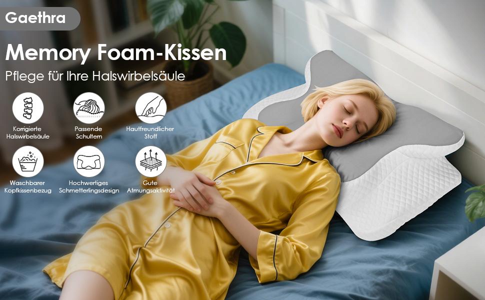 Ергономічна ортопедична подушка для шиї з ефектом пам'яті (Memory Foam), регульована по висоті, для сну на боці, спині та животі, 63x42 см, світло-сіра