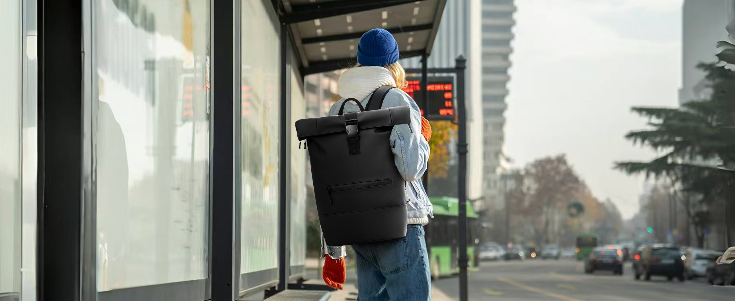 Водонепроникний рюкзак Rolltop для ноутбука, унісекс (чоловічий та жіночий), чорний, розмір L
