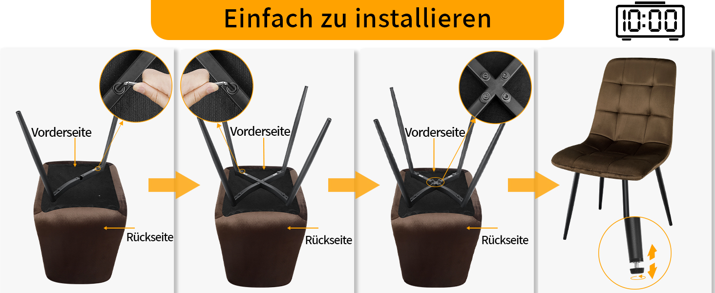 Набір обідніх стільців, м'які стільці з велюровою оббивкою та чорними металевими ніжками, кухонні стільці з вагою до 120 кг (2 шт., коричневий)