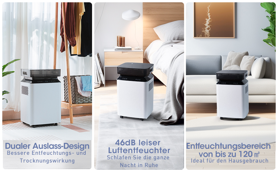 Електричний осушувач повітря Kalopsia: 50 л/день для підвалу та квартири - резервуар 8 л, 120 м², 46 дБ, автоматичне осушення, зливний насос та таймер 24 години, чорний