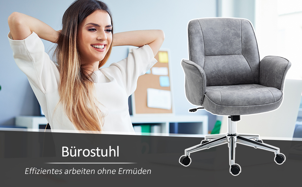 Крісло Vinsetto для офісу та дому: регульоване, поворотне, з функцією гойдання, для робочого кабінету або спальні, сірого кольору (до 120 кг)