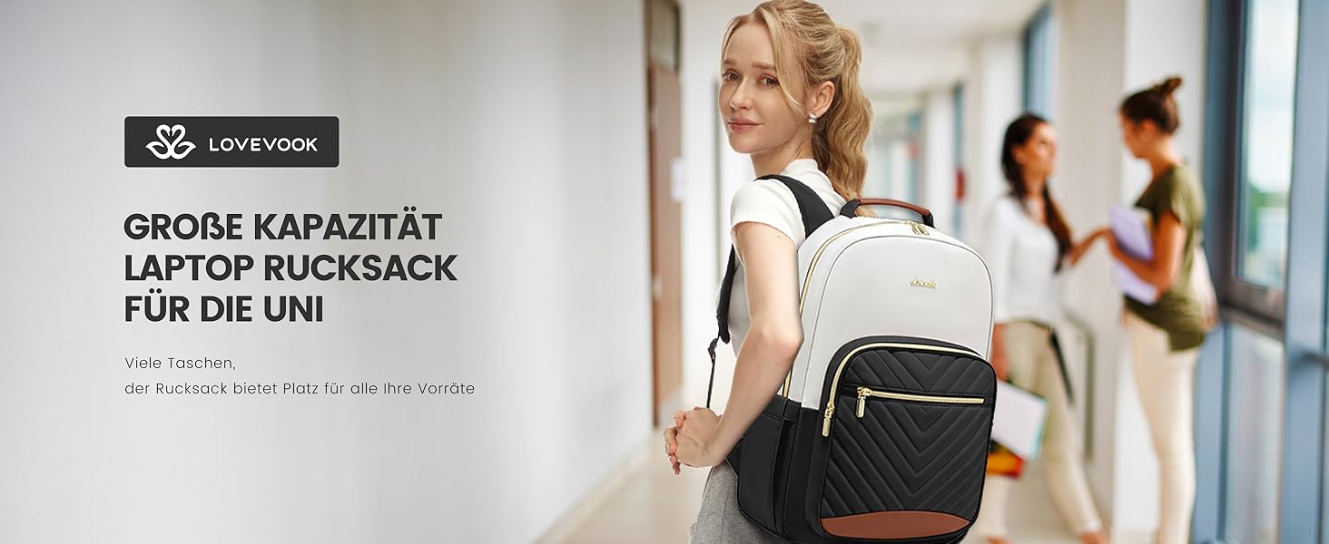 LOVEVOOK Рюкзак для жінок, великий, 15.6 дюймів, сумка для ноутбука, водонепроникний, шкільний рюкзак, для дівчаток-підлітків, чорний, елегантний, для роботи, навчання, подорожей (15.6 дюймів, бежево-чорний-коричневий)