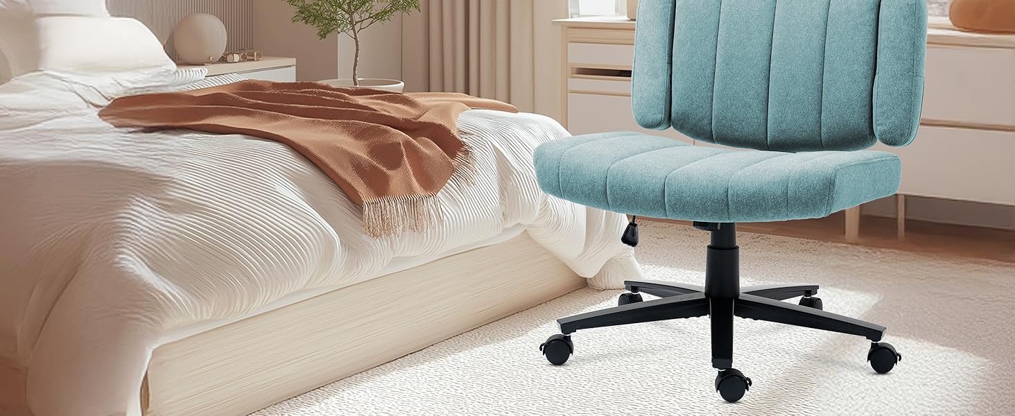 Крісло Vigosit Criss Cross з колесами, регульовані підлокітники, антиковзаюча тканина, комфортне сидіння, сучасний стиль, поворотне, для дому, туалетного столика, офісу (Сірий) (Блакитний)