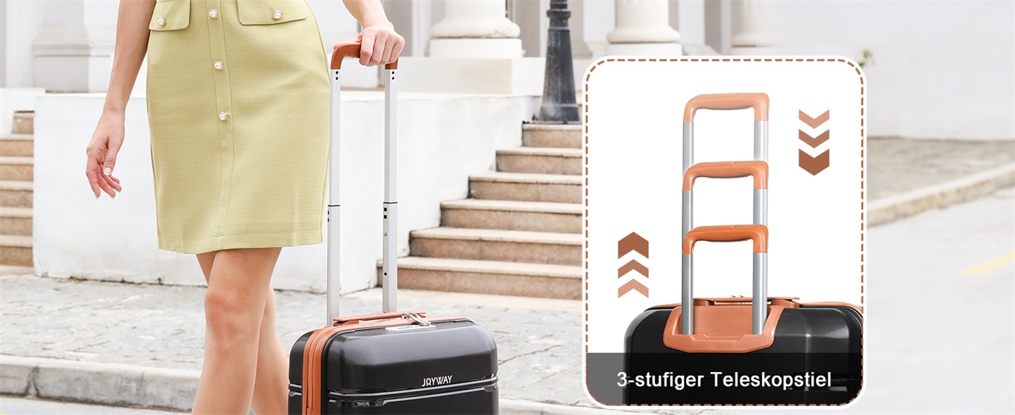 Набір валіз Joyway 5шт з жорстким корпусом, 4 колеса та TSA-замок. В комплекті: косметичка та сумка. Чорний/коричневий колір.