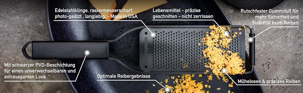 Терка кухонна Microplane Grob з нержавіючою сталлю, Made in USA, для сиру, моркви, імбиру, кокосу та хріну, серія Black Sheep, чорна, велика решітка