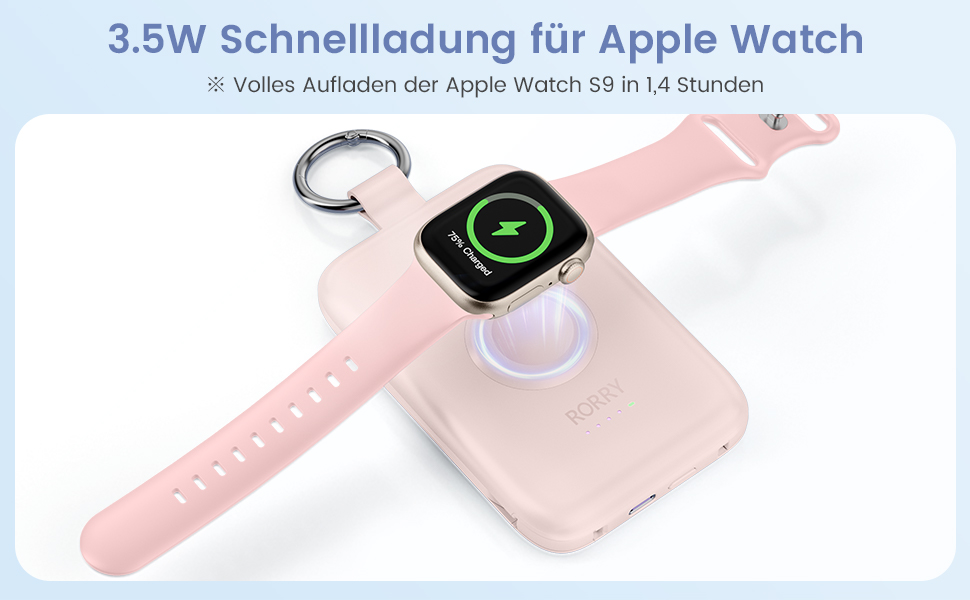 З кабелями, брелоком, сумісний з iPhone та Apple Watch (рожевий), 10000mAh PD 20W