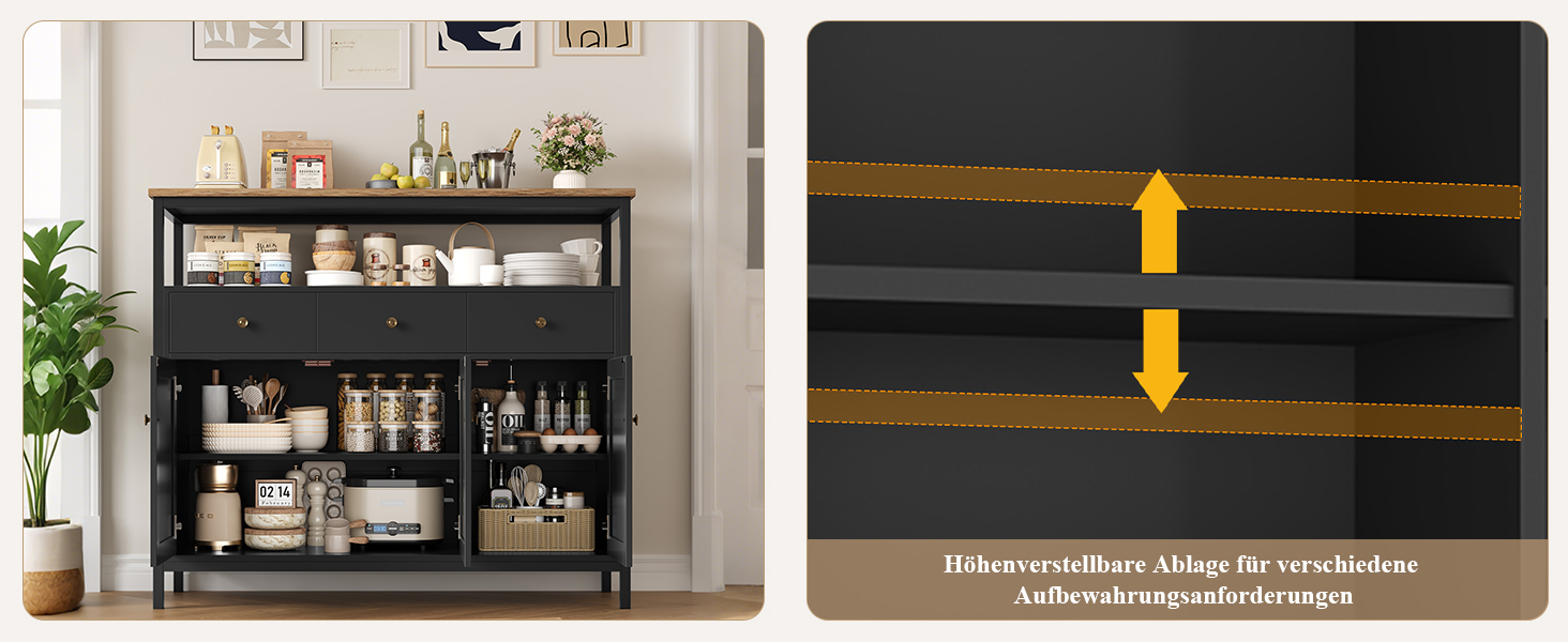 FirFurd Комод-тумба у вітальню, кухню, їдальню. Білий комод з 3 висувними ящиками та 3 дверцятами, регульована полиця, 108x38x98,5 см