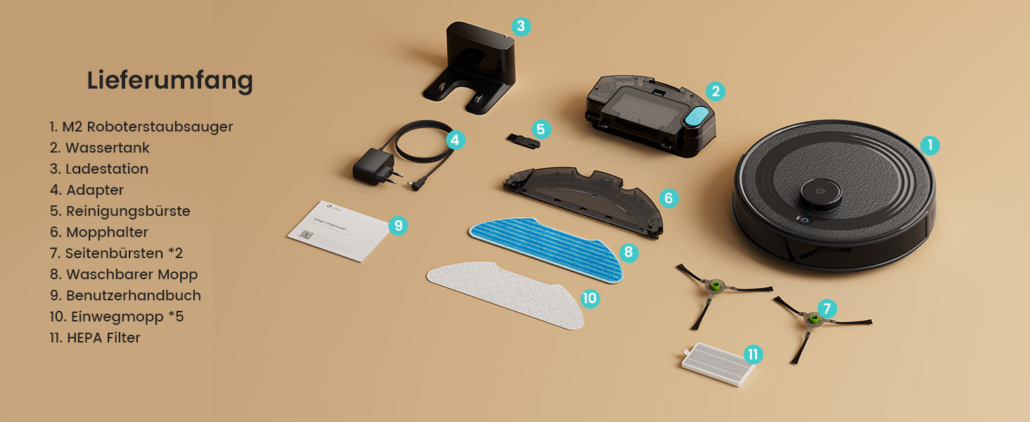 Робот-пилосос LEFANT M2 з функцією миття підлоги, 6000Pa, LiDAR-навігація, зони заборони, керування через APP/Alexa, для шерсті тварин, килимів та твердих підлог (M2B)