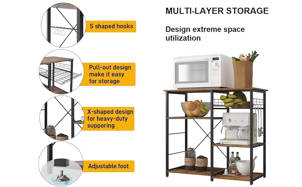 Стеллаж кухонний Sogesfurniture з підставкою для мікрохвильової печі, 90x40x83 см, чорний & горіх (Вінтаж-коричневий)