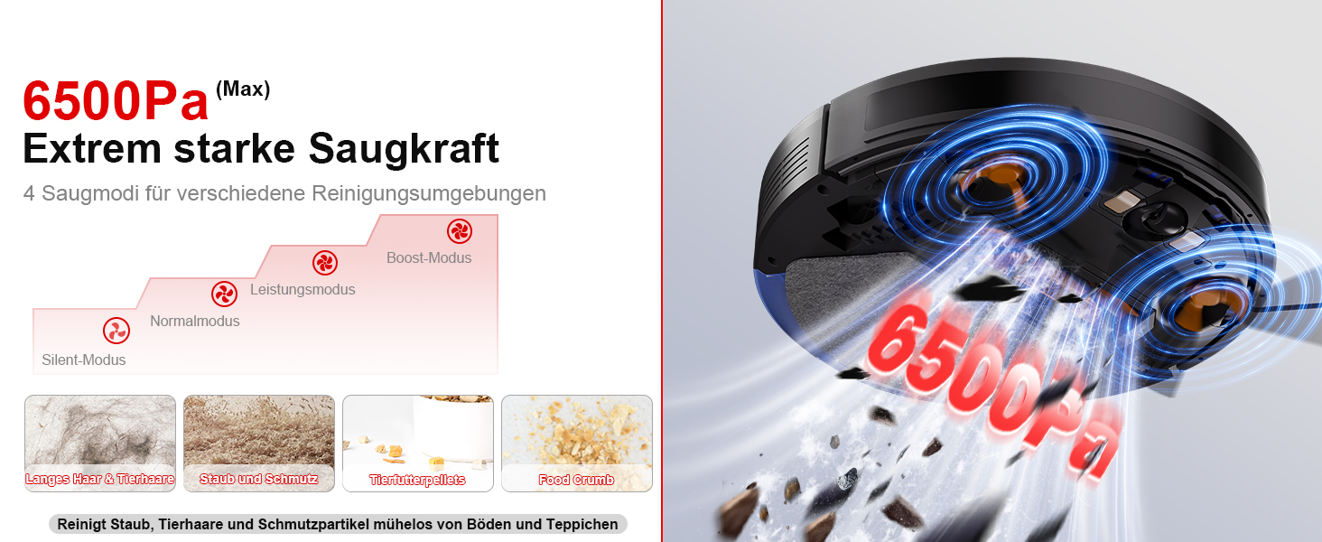 Робот-пилосос Chuboor з функцією миття 3 в 1, 6500Pa, LiDAR навігація, керування через додаток/WiFi/Alexa, автозарядка, 150 хв роботи, для шерсті тварин, килимів та твердих підлог, чорний