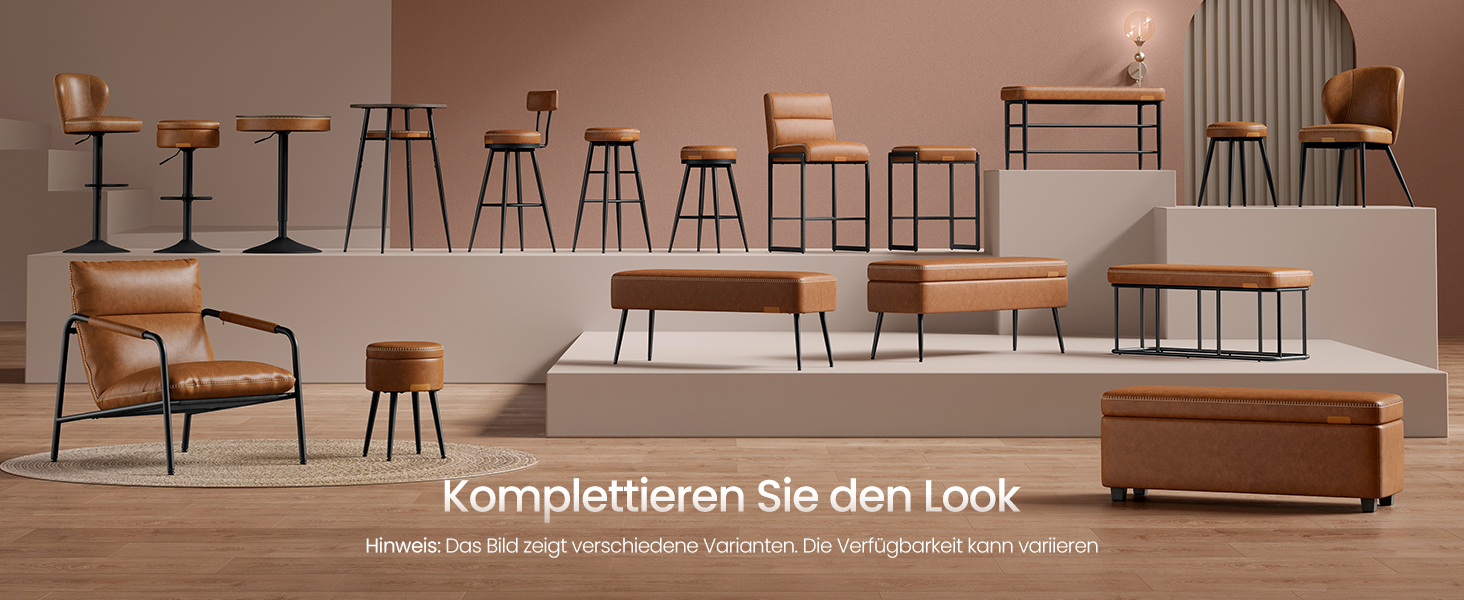 EKHO Collection - Набір барних стільців з 2 штук зі штучної шкіри - карамельно-коричневий / 54 x 54 x 91 см