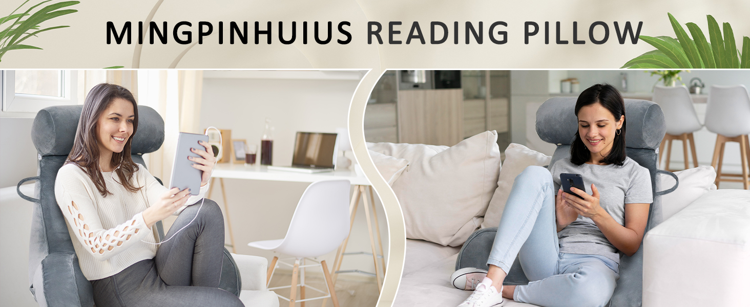 Подушка для читання MINGPINHUIUS XL для ліжка та дивана з знімною подушкою для шиї, ідеальна для дорослих, з піною з пам'яті для комфортного читання, роботи, ігор, перегляду телевізора та відпочинку (Коричнева)