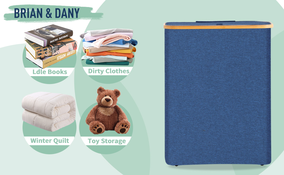 Кошик для білизни BRIAN & DANY з 3 відділеннями та кришкою, 145л, чорний/синій