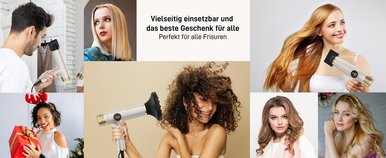 Іонічний дорожній фен HITTIONA 3 в 1 з диффузором, золото: швидке сушіння, подвійна напруга (100-240V), низький рівень шуму