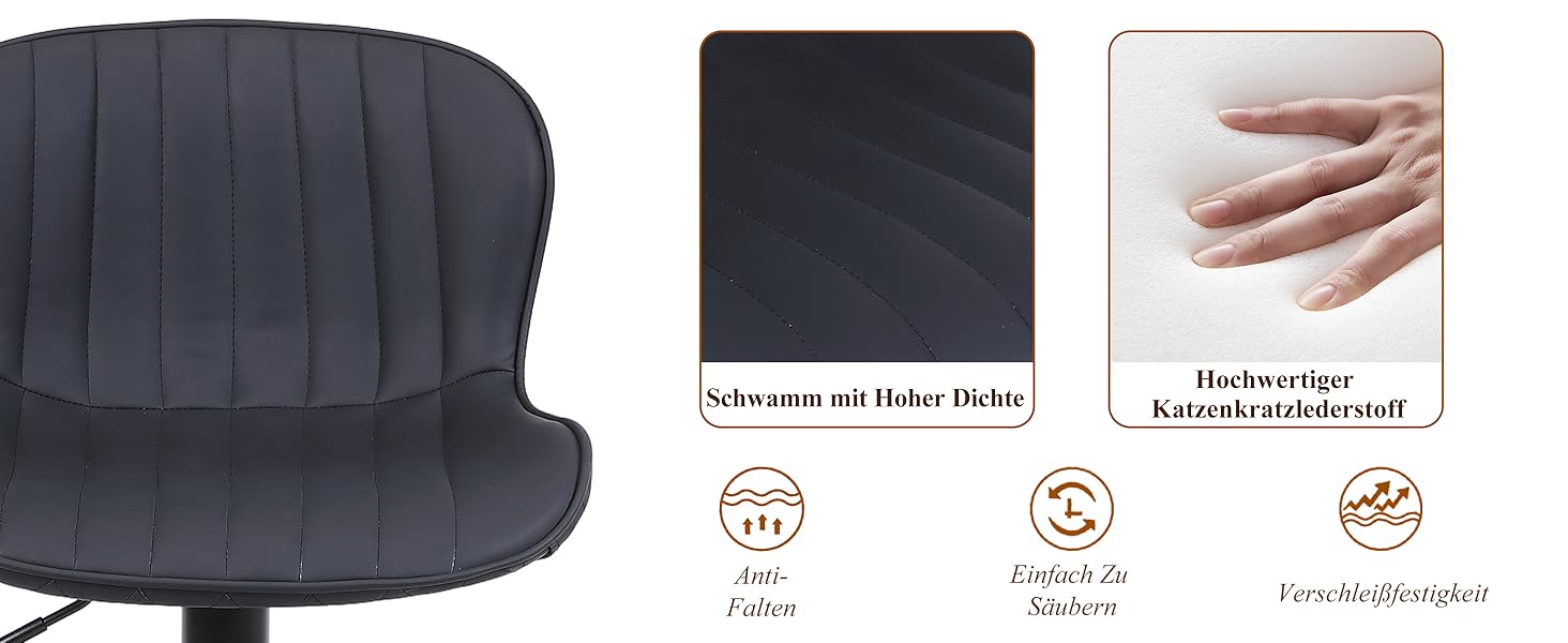 Набір барних стільців Nusetx 4 шт., регульована висота, з підлокітниками та підставкою для ніг, обертаються, для кухні, їдальні та бару (Чорний)