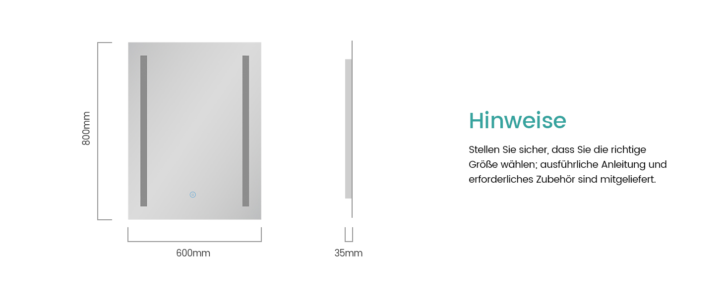 Дзеркало для ванної кімнати EMKE з підсвічуванням 60x80 см, 2 кольори світла, антизапарник, IP44, LED, сенсорний вимикач