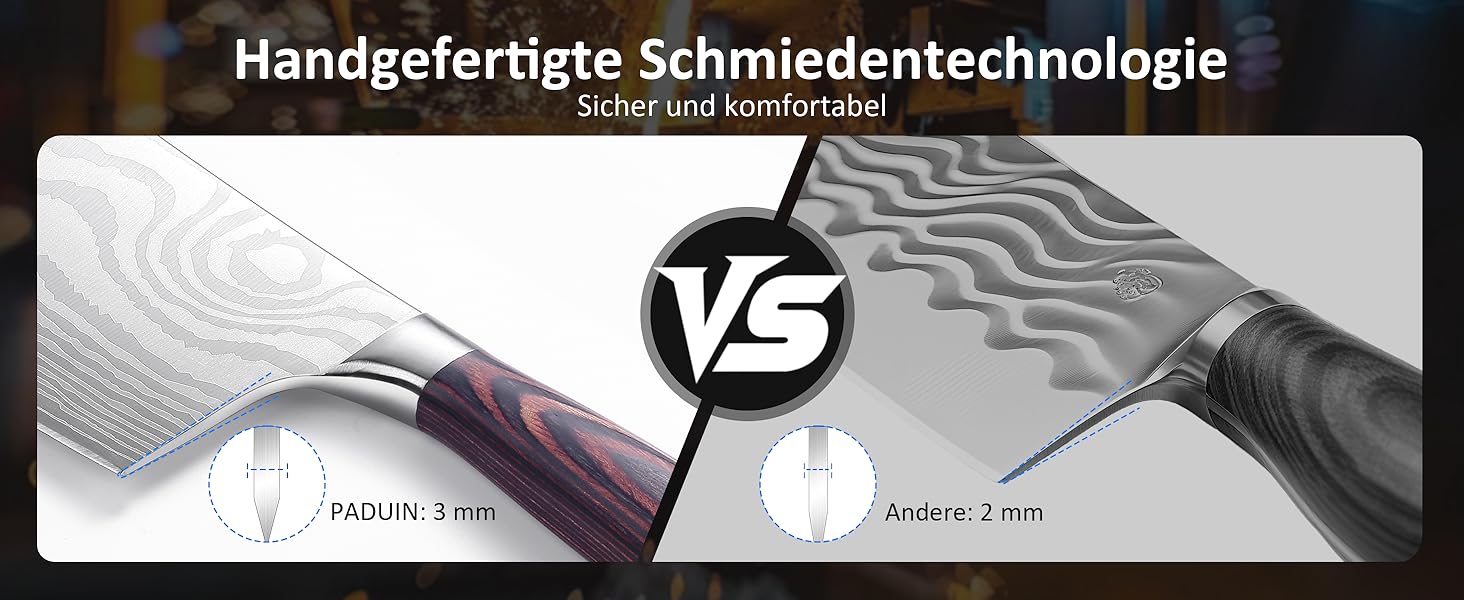 PAUDIN Ніж Сантоку з Дамаської сталі 13 см, професійний кухонний ніж для кухні, надзвичайно гострий, з високоякісної нержавіючої сталі та ергономічною ручкою G10 (ніж-сікач 18 см)