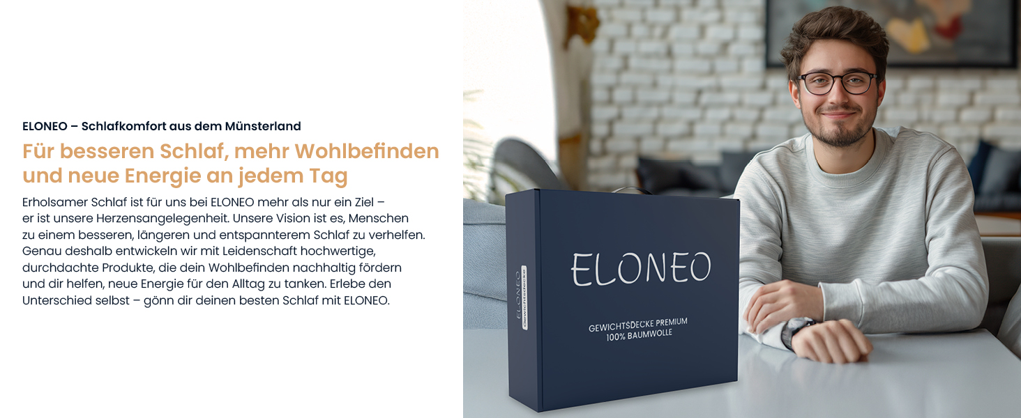 Обважнююча ковдра ELONEO NEU 155x220 см, 11 кг, 100% бавовна, антистрес-ковдра для сну з сертифікатами TÜV та Oeko-Tex