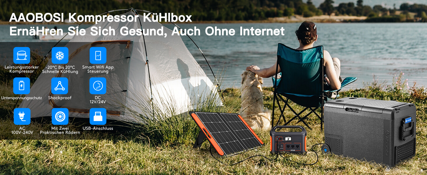 Автомобільний компресорний холодильник AAOBOSI 48л, -20°C/+20°C, 12/24V/230V, USB, для авто, фур, човнів, кемпінгу, риболовлі, чорний