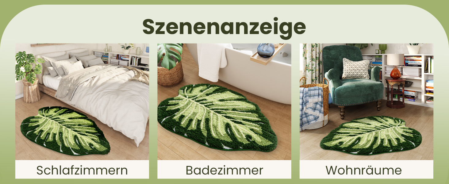 Килимок для ванної кімнати DEXI Ovale - антиковзаючий, з малюнком, 80x120 см, Monstera