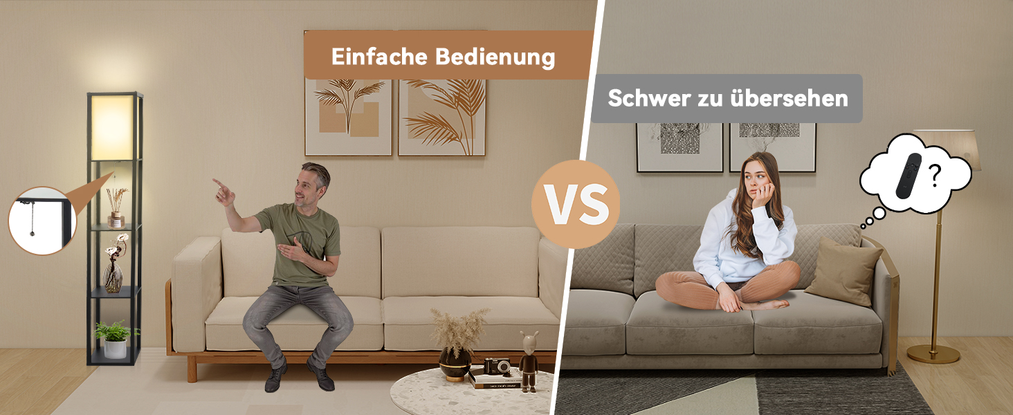 Торшер Fullwatt з дерев'яною полицею та підсвічуванням для спальні та вітальні (чорний)