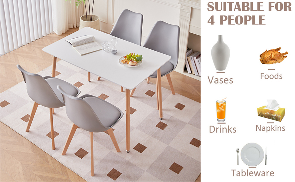 Обідня група GrandCA HOME з 6 стільців: стіл та 6 стільців для вітальні, кухні, офісу (білий стіл, бежеві стільці)