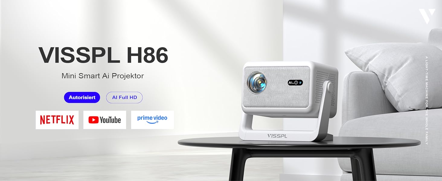 Смарт-проектор VISSPL 4K Home Cinema, 1000 ANSI люмен, WiFi 6, Bluetooth, Autofokus, Trapezoidна корекція, Full HD 1080P для дому та вулиці, Білий