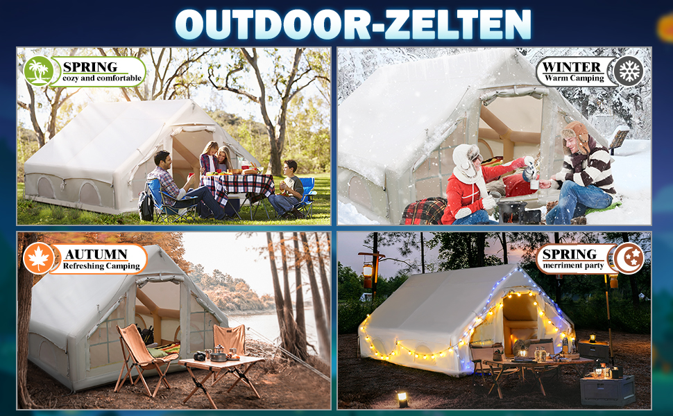 Надувний кемпінговий намет з димоходом та вікном, для 2-10 осіб з насосом, Oxford тканина, швидкозбірний, багатосезонний