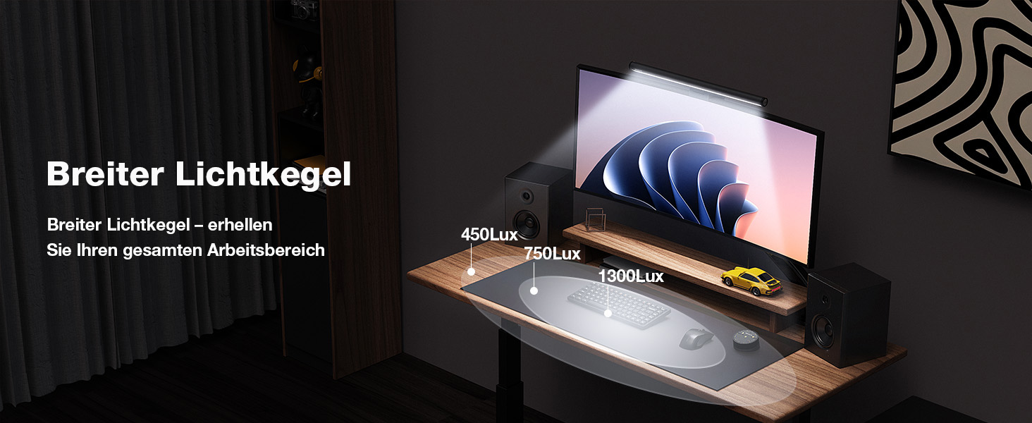 Світлодіодна лампа для монітора Douxlife Screenbar з сенсорним керуванням та пультом дистанційного керування, USB-зарядка, регульована яскравість та колірна температура, захист очей для ПК, чорний