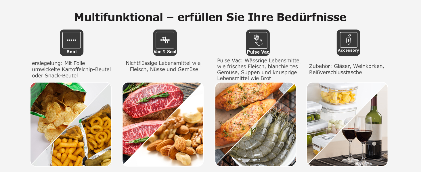 Вакууматор для продуктів Bonsenkitchen — швидкий вакуумний пакувальник з функцією запайки, білий (комплект: 5 пакетів та шланг)