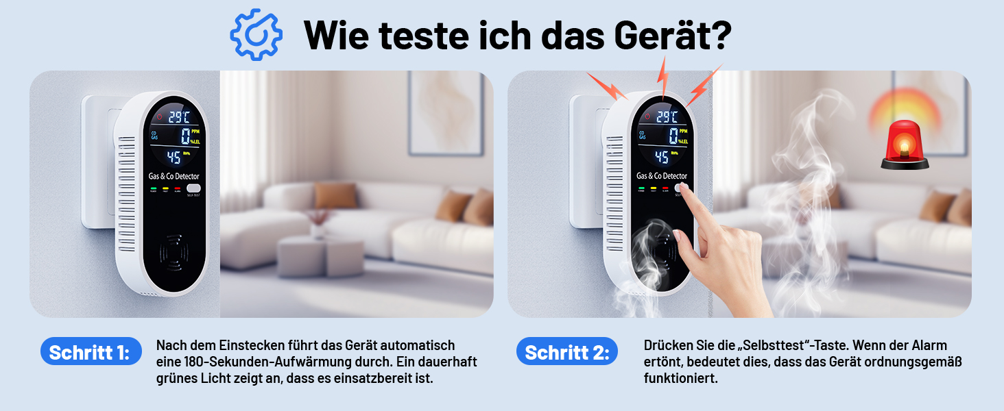 Датчик газу та CO з акустичним сигналом YOJOCK 4-в-1, вимірювач CO, датчик температури та вологості, газовий сповіщувач, самотестування, для дому та офісу, білий