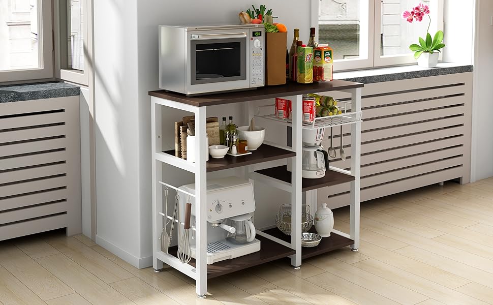 Стелаж кухонний Sogesfurniture W5S-BK-BH, 90x40x83 см, чорний & горіх (мікрохвильова піч, хліб)