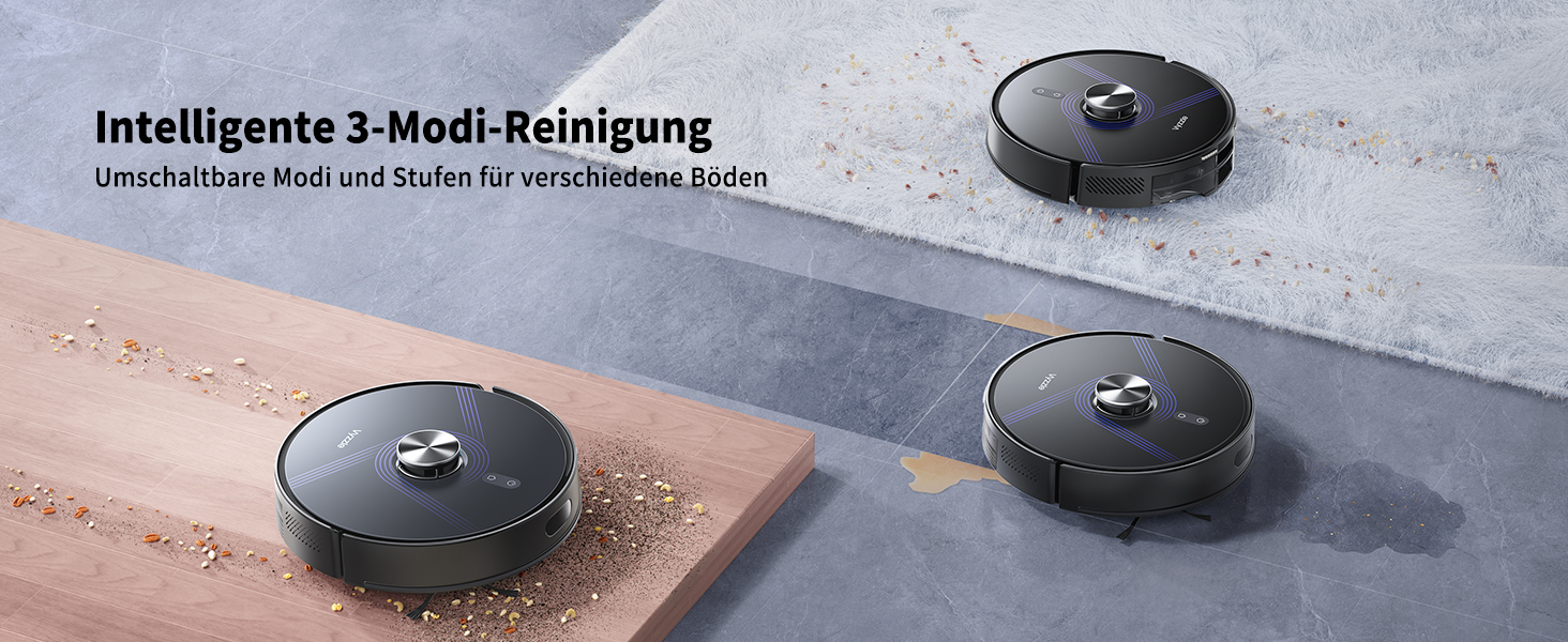 Робот-пилосос Vyzzle з вологою тканиною 5500 Па, док-станція 3.5л, для шерсті тварин, килимове покриття, керування через додаток, голосове керування Alexa & Google Assistant (Чорний)