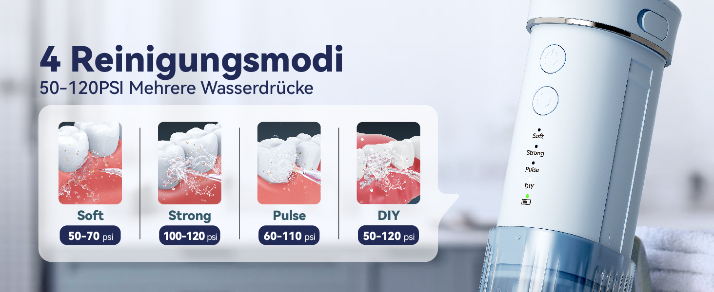 Портативний електричний іригатор для порожнини рота JTF Munddusche Mini, бездротовий, для подорожей, з 5 насадок, 4 режими, 230 мл, водонепроникний (IPX7, блакитний)