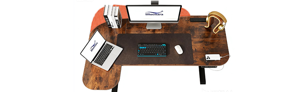 Електричний кутовий стіл з регулюванням висоти 150 см, L-подібний, з 4 пам'яттю, спліт-плита, для дому та офісу (150x68 см, коричнево-помаранчевий)