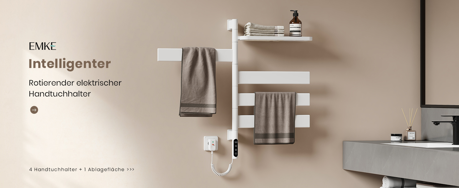 Електричний сушильник для рушників EMKE 180° з полицею, Wi-Fi, 120W, 760x450 мм, білий