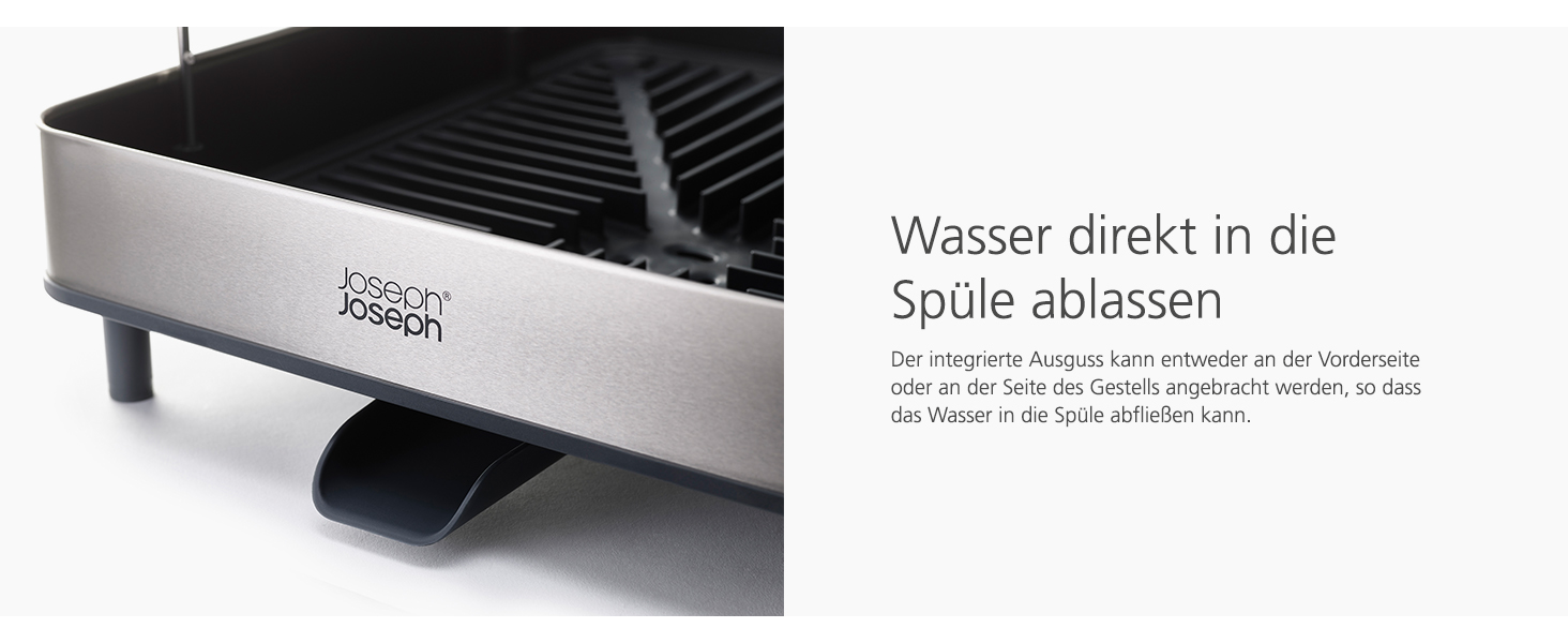 Сушарка для посуду Joseph Joseph Extend з нержавіючої сталі, висувна, компактна, з підставкою для столових приборів та поворотним зливом (2 яруси, сіра)