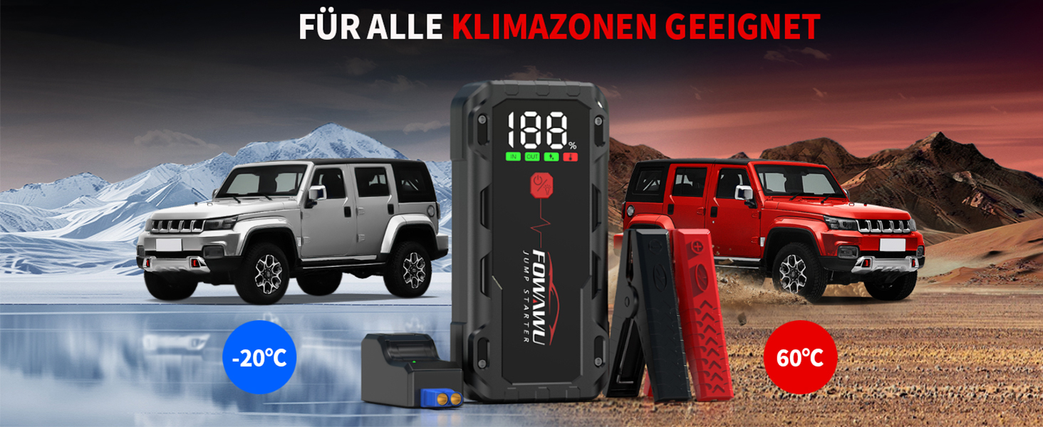 Бустер для автомобіля FOWAWU 7000A 26800mAh — Пусковий пристрій (Jump Starter) для бензинових двигунів до 12л та дизельних до 10л