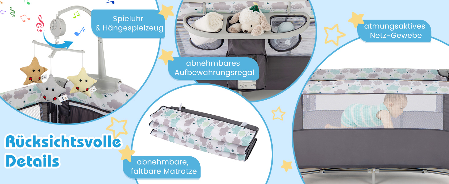 Дитяче ліжко-манежа Dreamade 120 x 60 см з колесами, 4 в 1: ліжко, манежа, пеленальний столик, туристичне ліжко для новонароджених (Сірий)