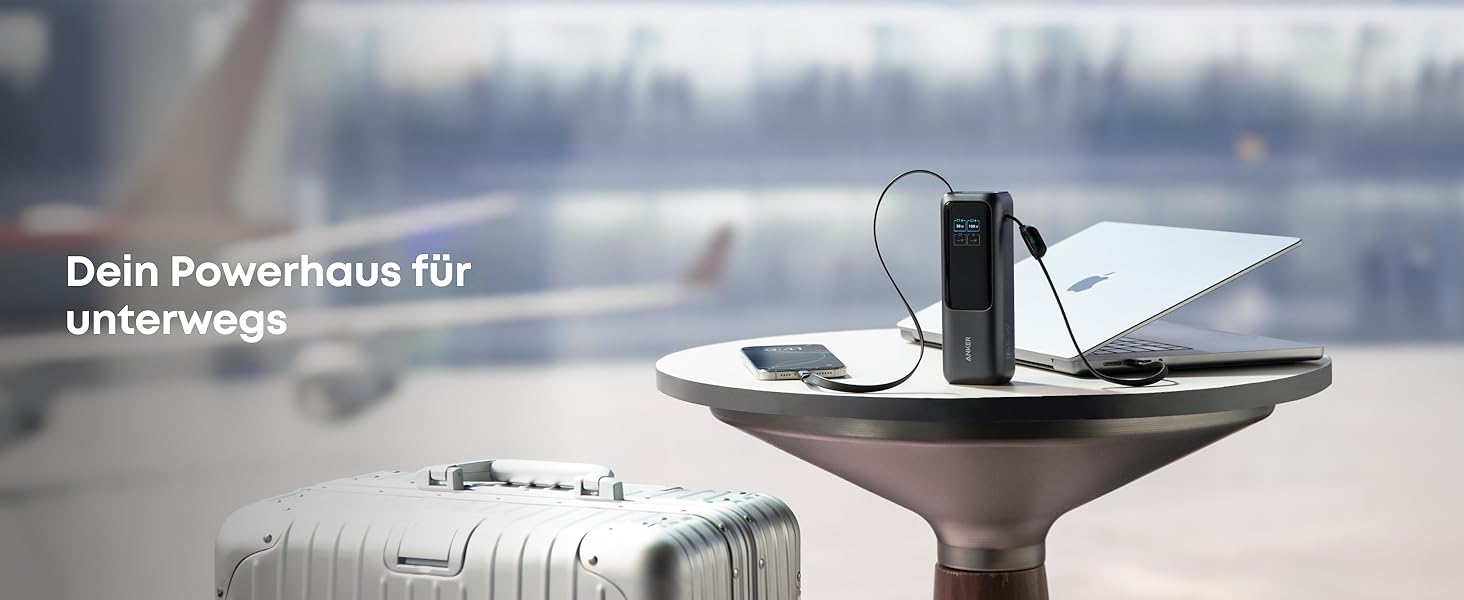 Powerbank Anker 25000mAh з 3 USB-C портами 100W, вбудований кабель, для iPhone, MacBook, Samsung та інших пристроїв (Срібний)