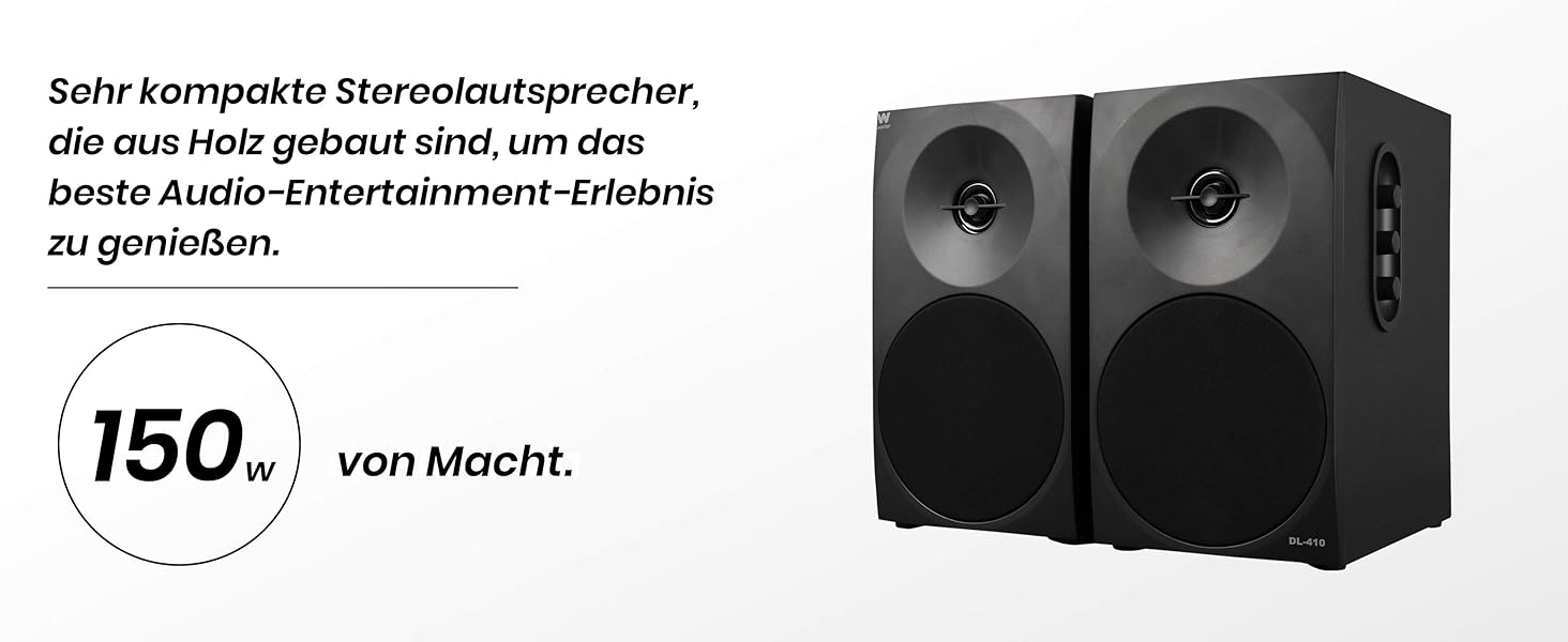 Акустична система Woxter Dynamic Line DL-410 BT: 150W, Bluetooth, дерево, сабвуфер, 4 вуфери, 2 твітери, 3.5mm, RCA, регулювання басів, висот та гучності, чорний колір