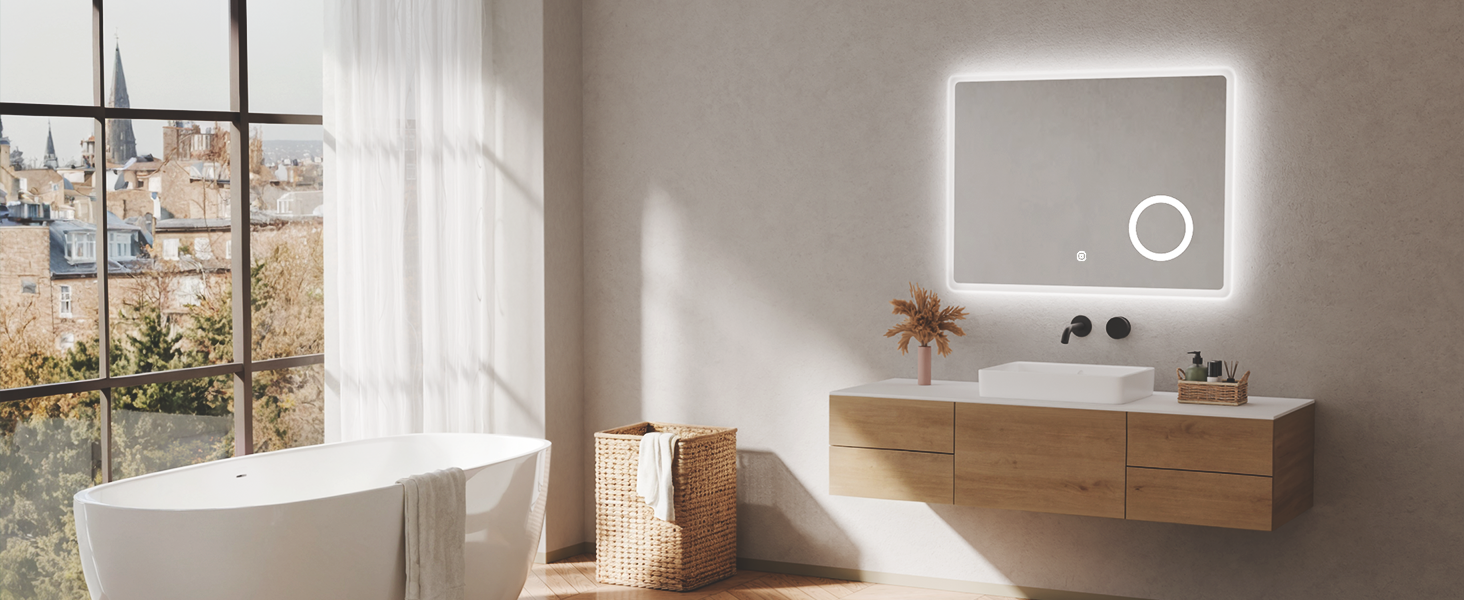 Дзеркало для ванної кімнати S'AFIELINA з підсвічуванням 60x120 см, 3x збільшення, сенсорне керування, IP44, 6500K, холодний білий світ