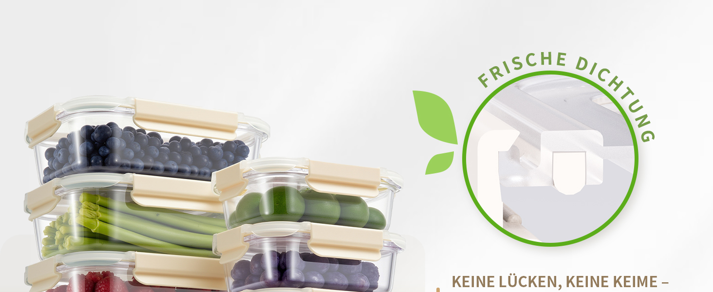 Набір контейнерів для зберігання їжі з кришками, 20 шт. (10 контейнерів, 10 кришок), миюча посуду, придатні для мікрохвильової печі та морозильної камери, герметичні, сучасні, для продуктів харчування, набір контейнерів для їжі (FE1537-cremig)