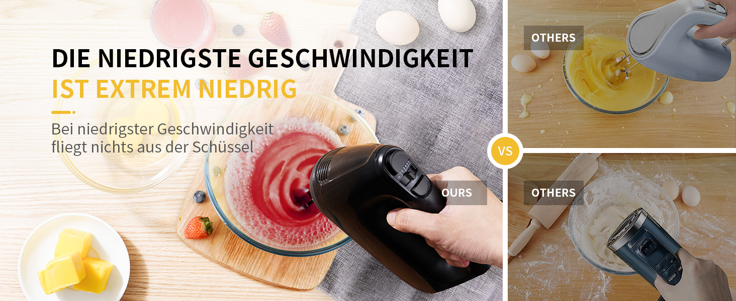 Електричний міксер ручний 6 швидкостей + турбо, без розбризкування, з набором аксесуарів з нержавіючої сталі, 400W, тихий мотор, великий об'єм