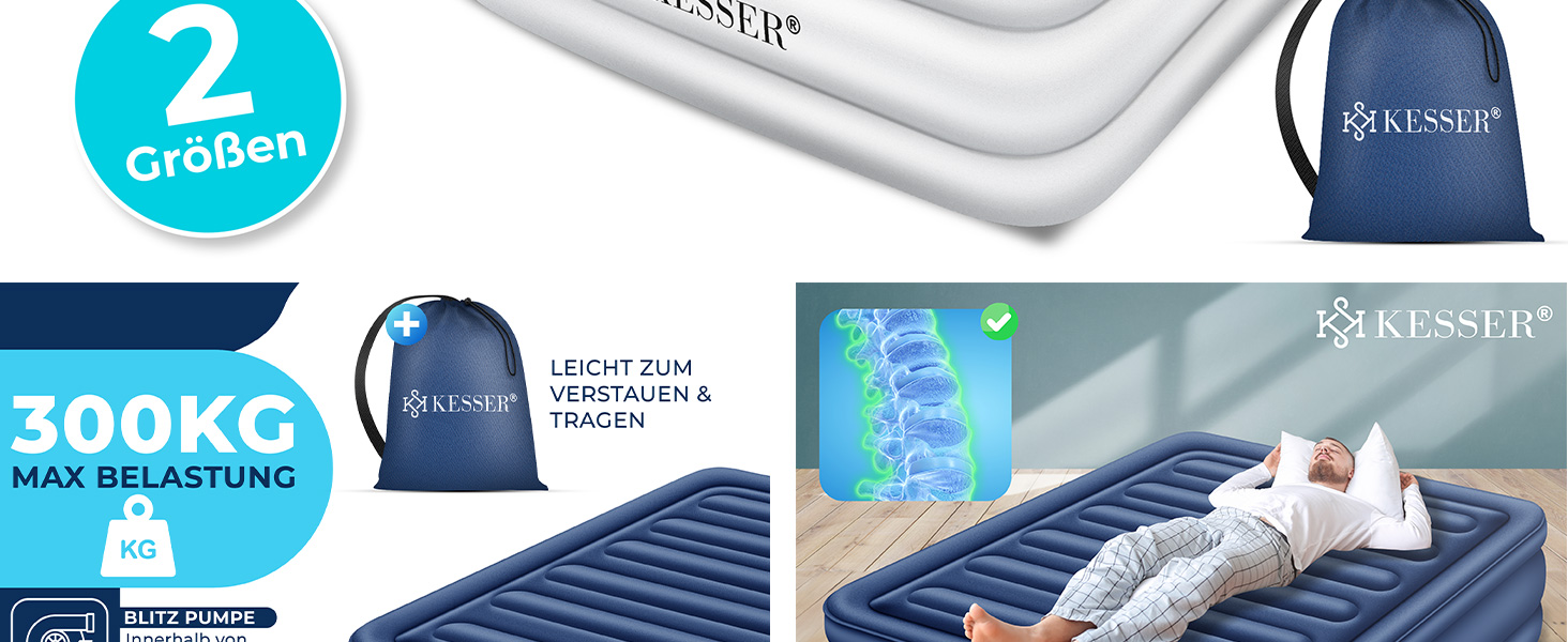 Надувна матрац KESSER® з електричним насосом, 203x152.5x51 см, для відпочинку та кемпінгу