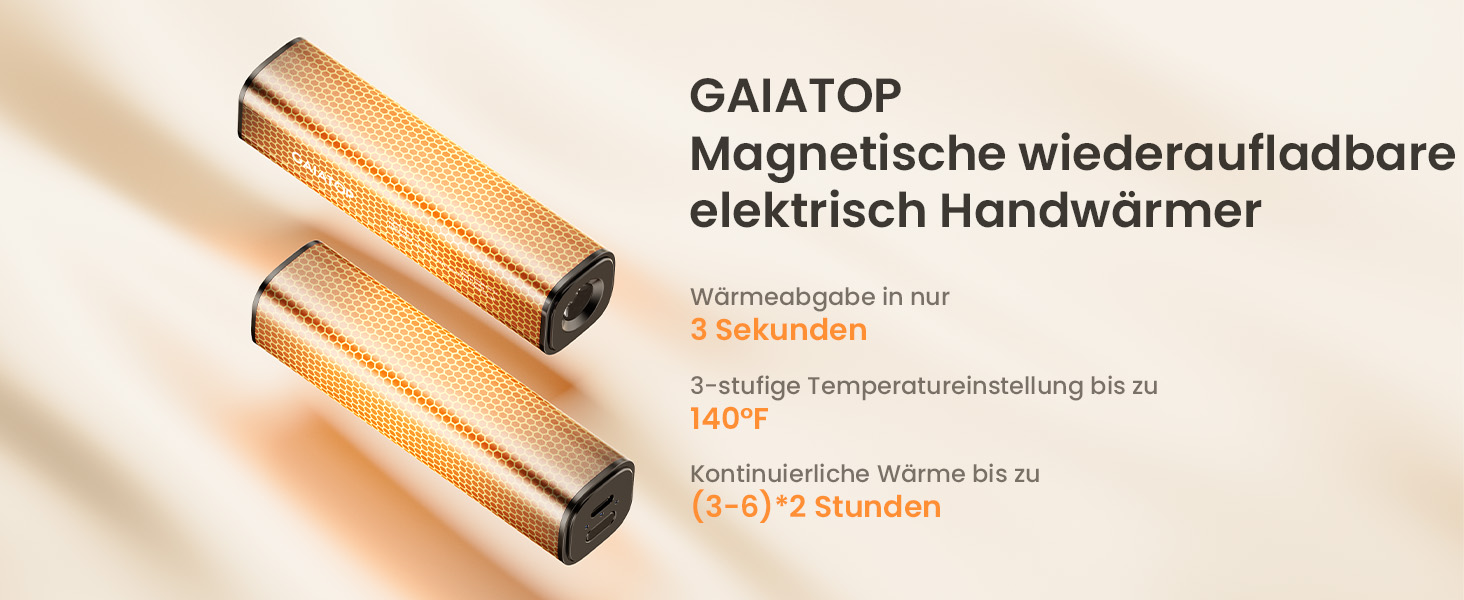 Електричний грівець для рук Gaiatop 8000mAh з LED-ліхтариком (2 шт.), магнітний, 3 швидкості нагріву, для жінок, сім'ї, активного відпочинку, чорний